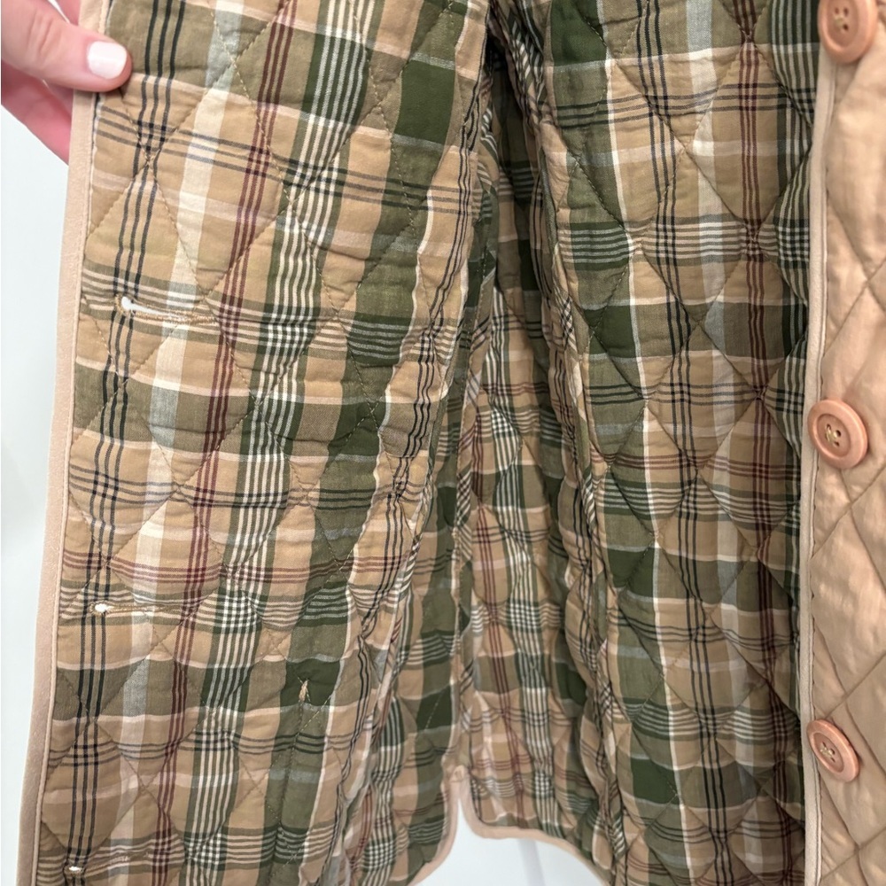 Vintage LL Bean Quilted Khaki Plaid Insulated Barn Coat Size Small - Picture 5 of 17